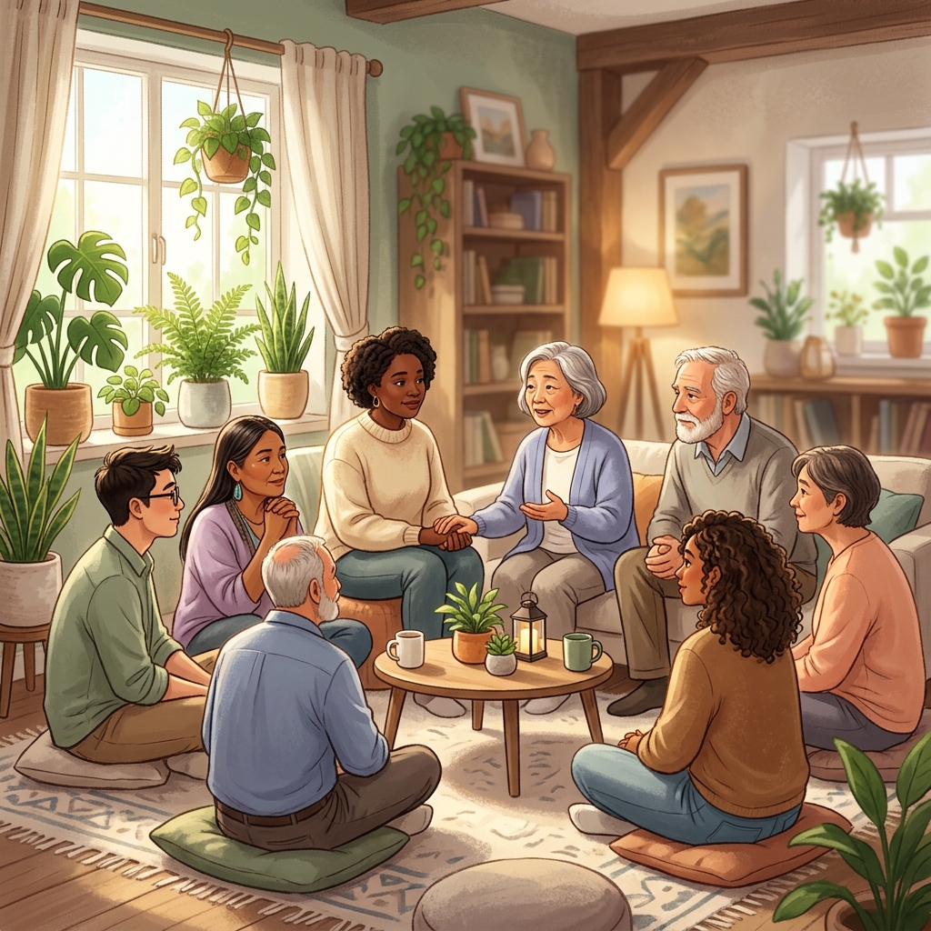 Group of diverse people supporting each other